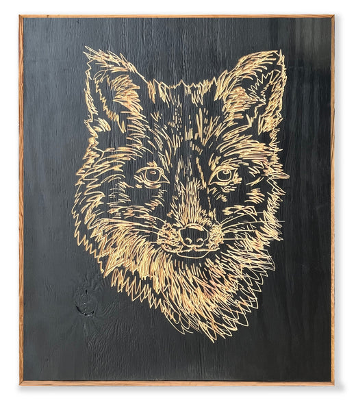 Fox Linocut Solid-Faced Canvas Print