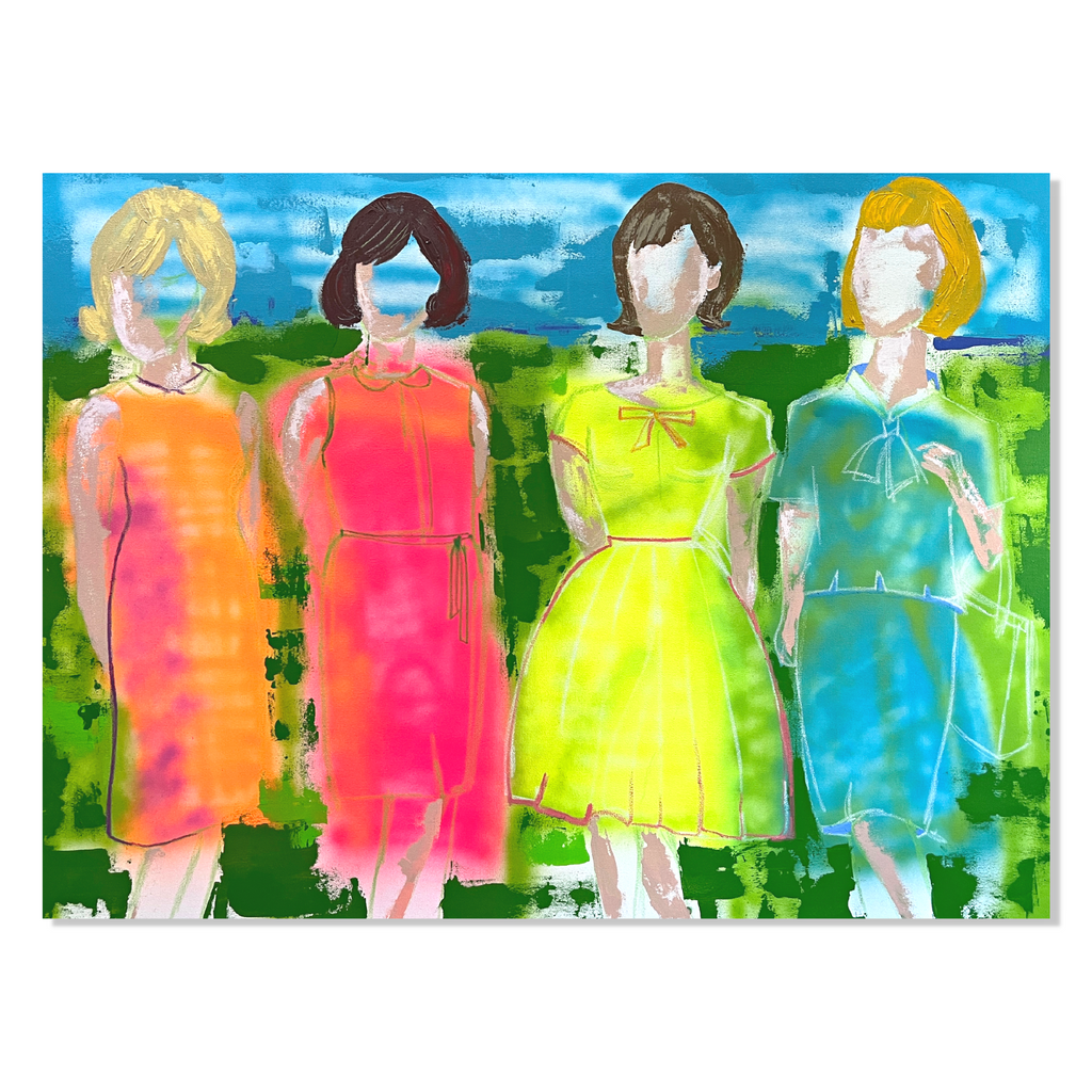 A group of 4 ladies in Sunday style clothing 
