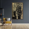 48w x 60h x 2d Carved Portrait of New Orleans legend Louis Armstrong shown in living room setting.
