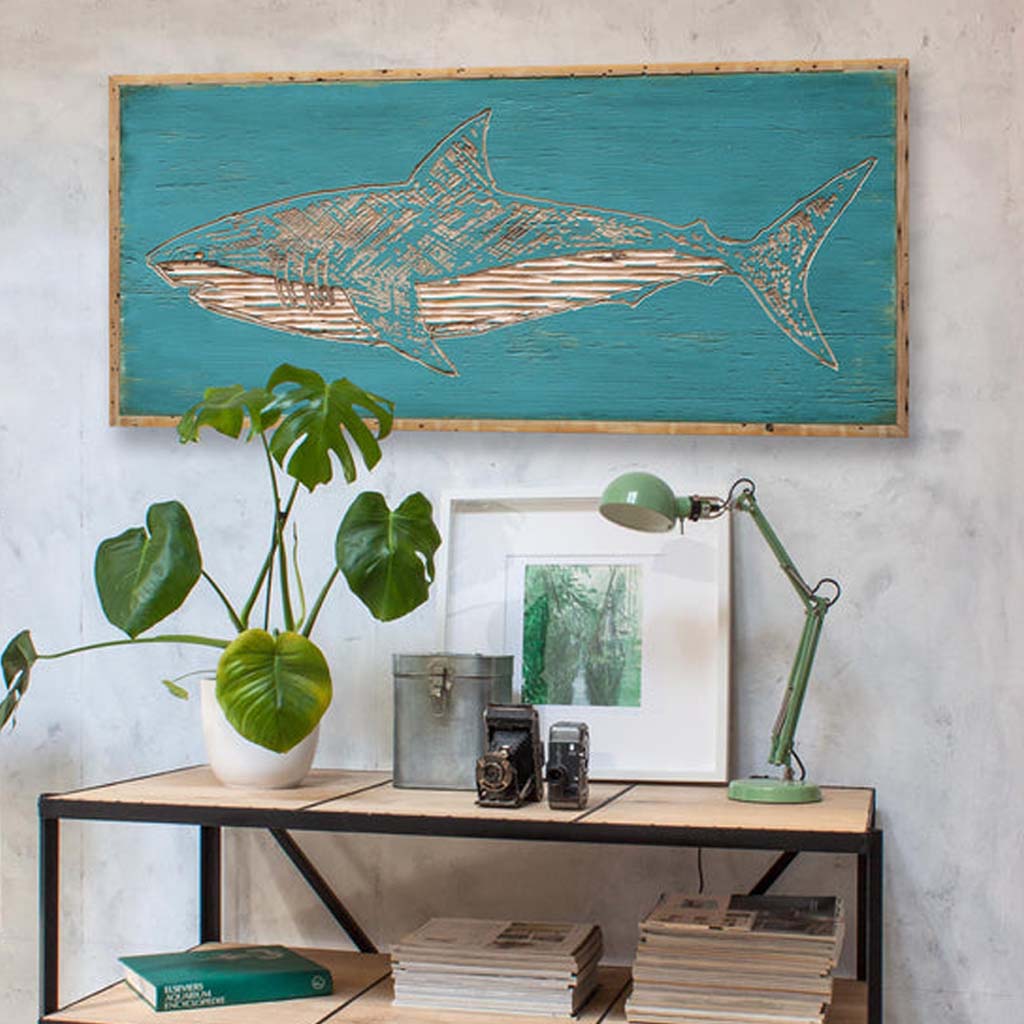 Carved Great White Shark Wall Art Framed