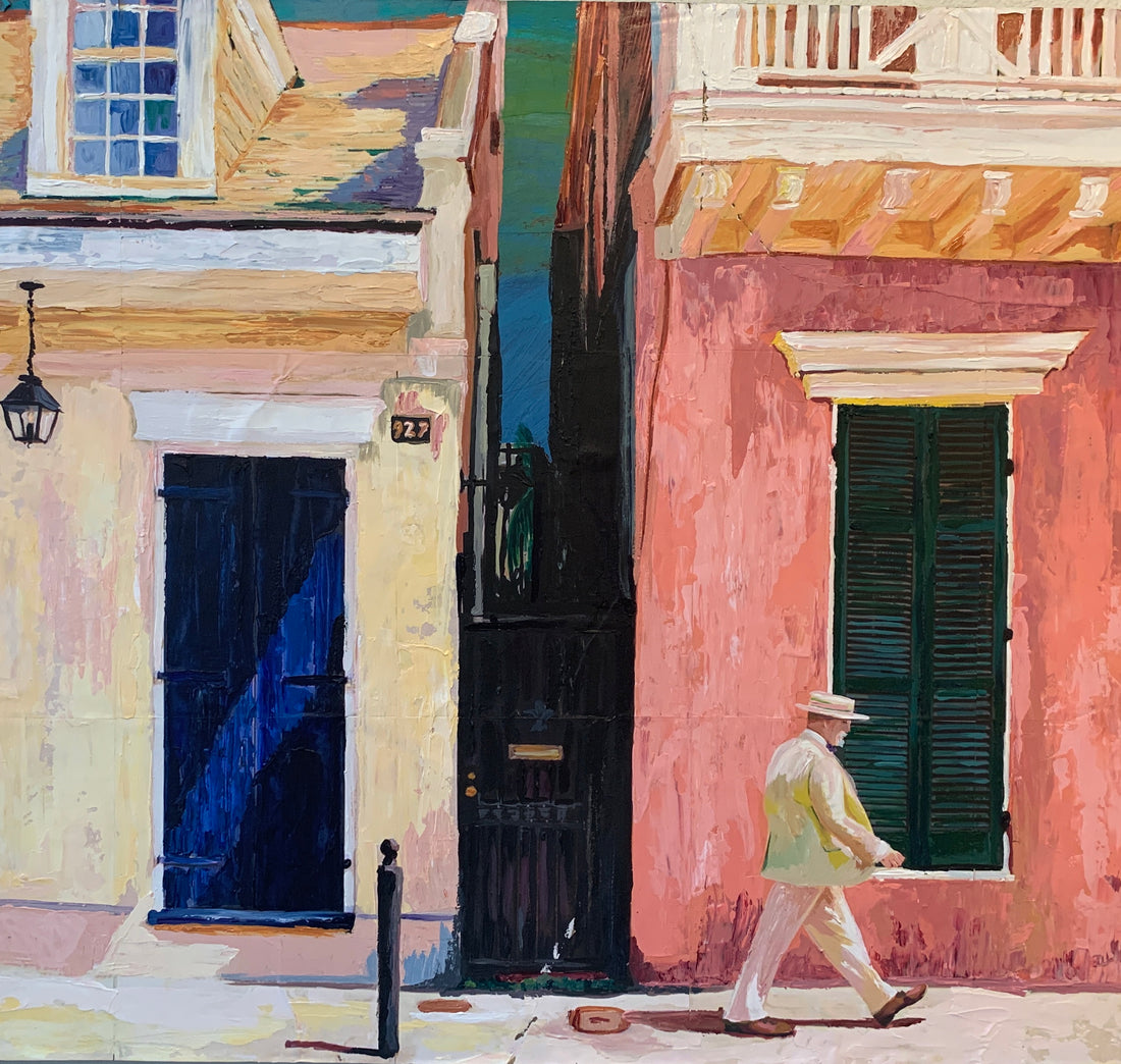 Original Mixed Media Painting Titled Easter House, part of our Rainbow House collection. New Orleans colorful houses.