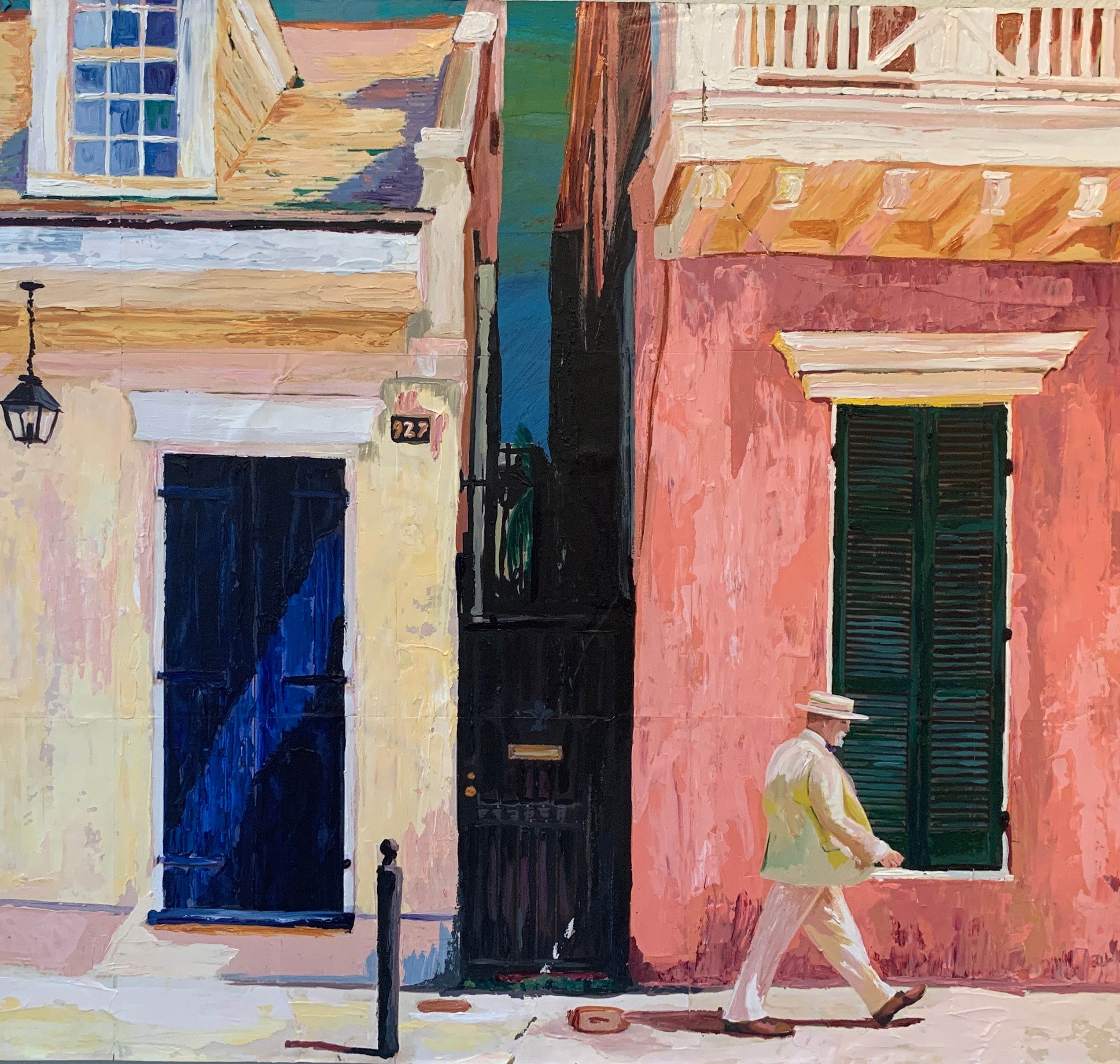 Original Mixed Media Painting Titled Easter House, part of our Rainbow House collection. New Orleans colorful houses.