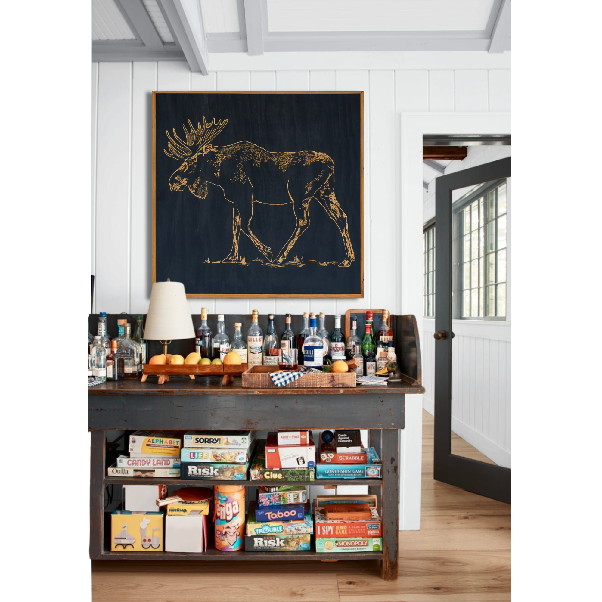 Carved Standing Moose Framed Wall Art