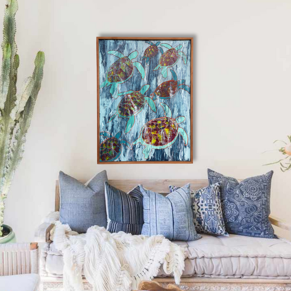 Turtles In The Wild Painting Framed