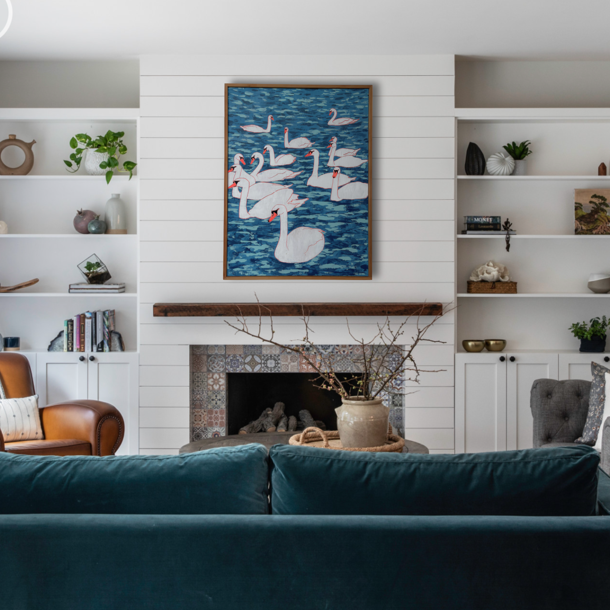 Swans in the Wild Painting Framed - Haven America
