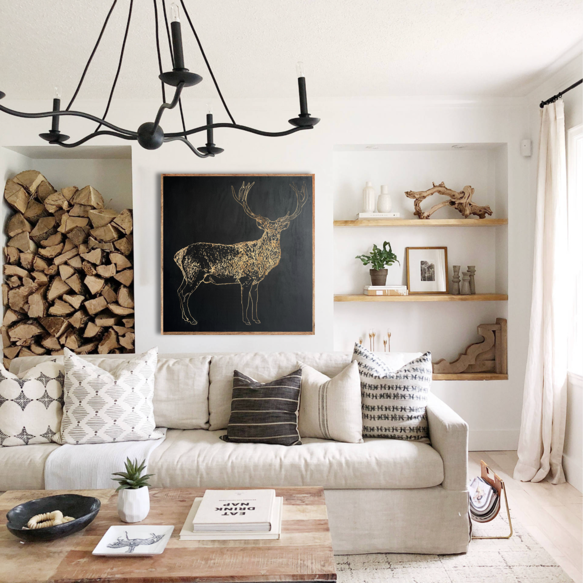 Carved Deer Framed Wall Art