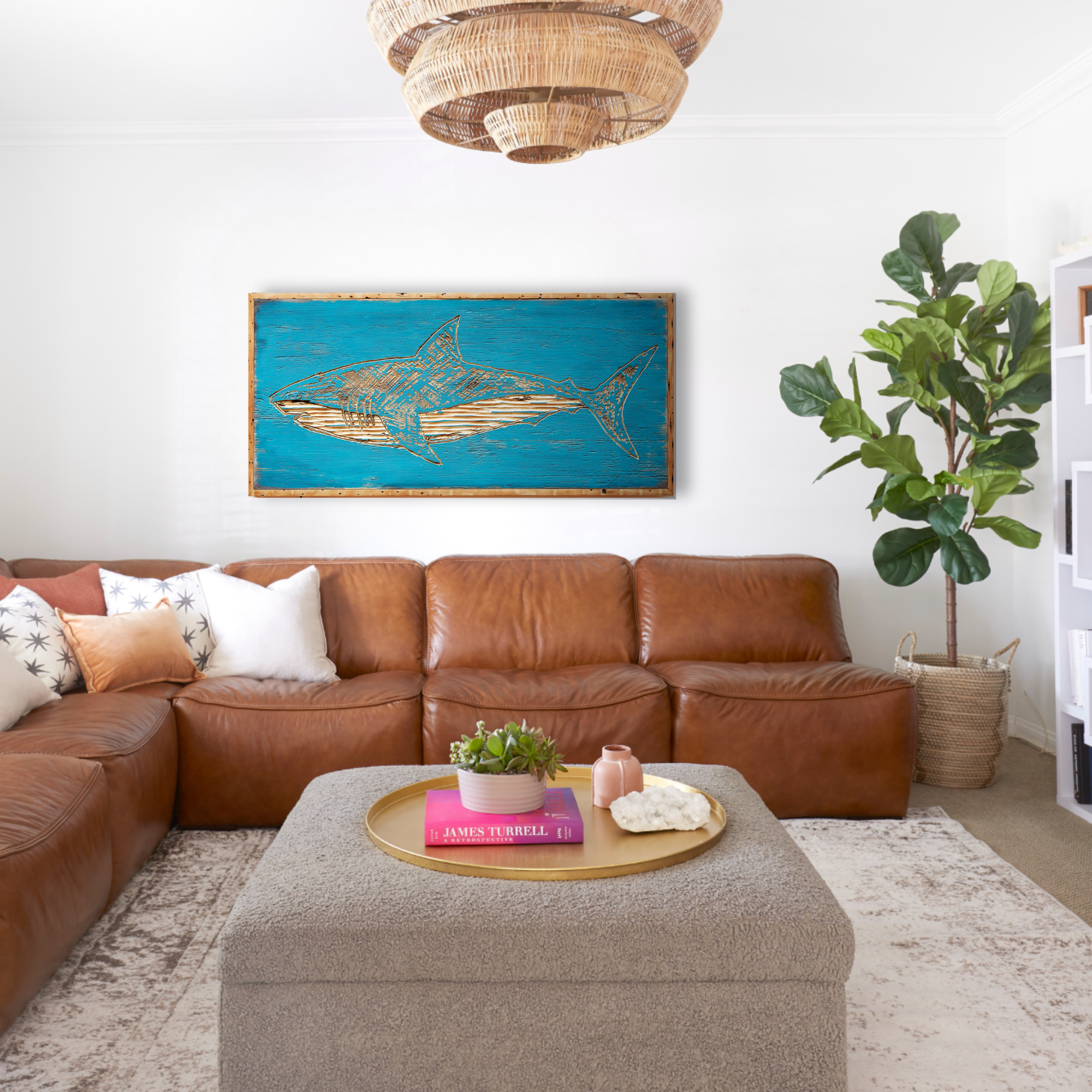 Carved Great White Shark Wall Art Framed