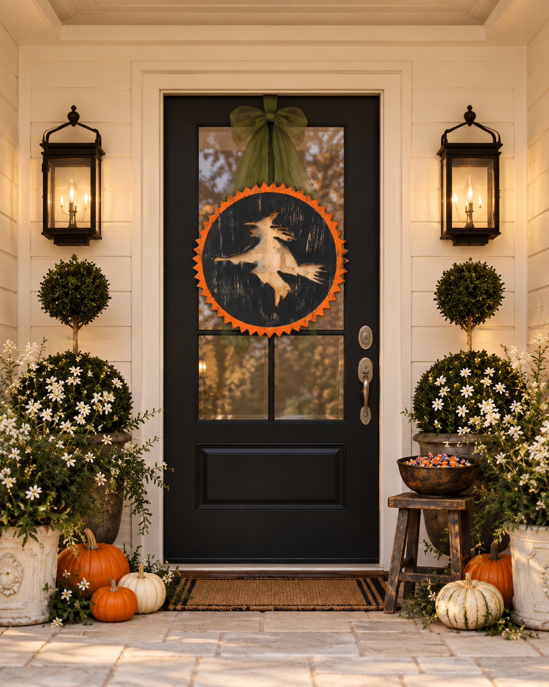 Halloween Silhouettes Decor Witch Owl Bat