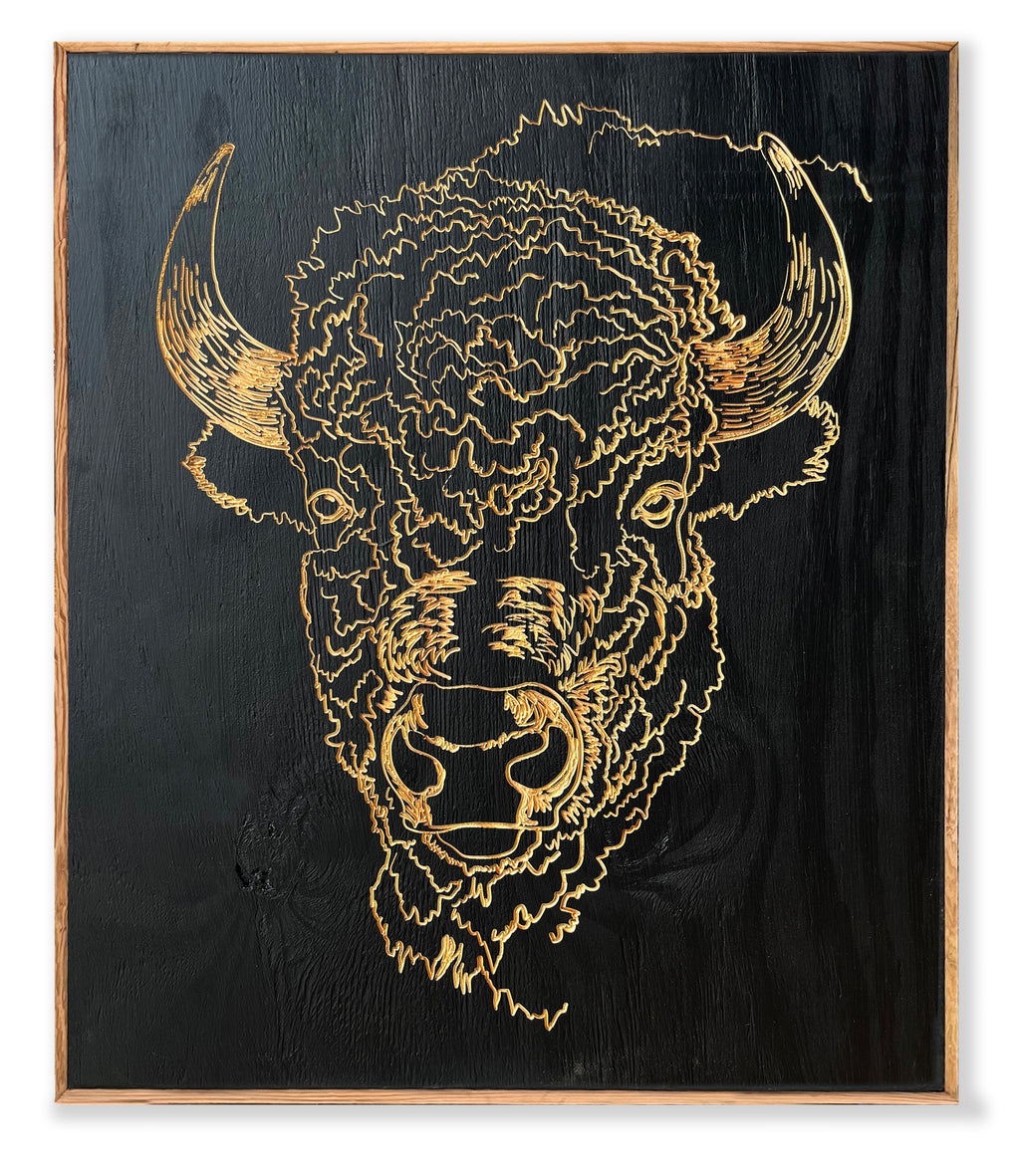 Carved Portrait Buffalo Framed Wall Art