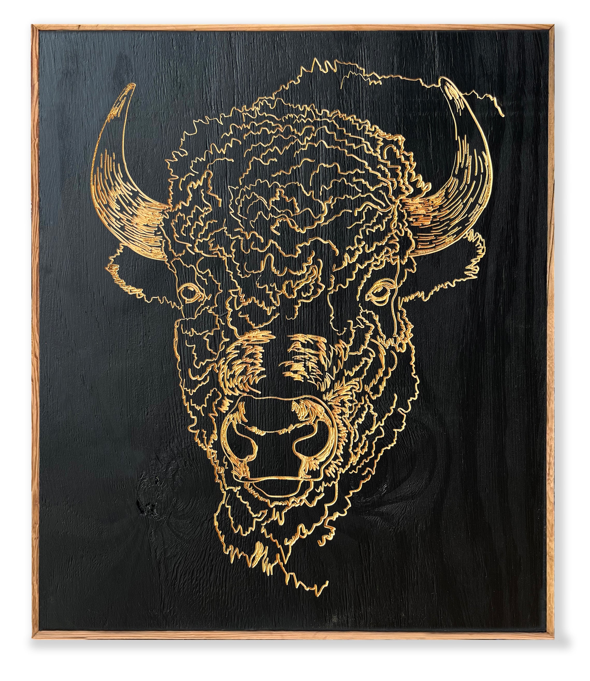Carved Portrait Buffalo Framed Wall Art
