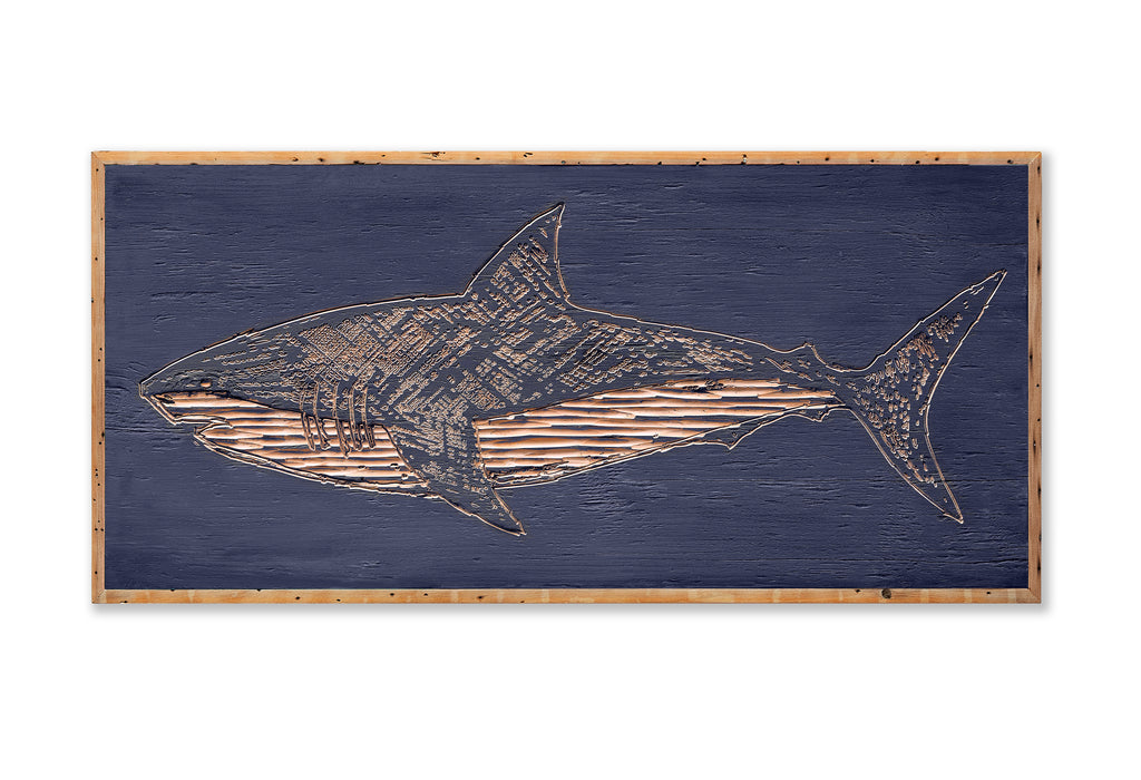 Carved Great White Shark Wall Art Framed