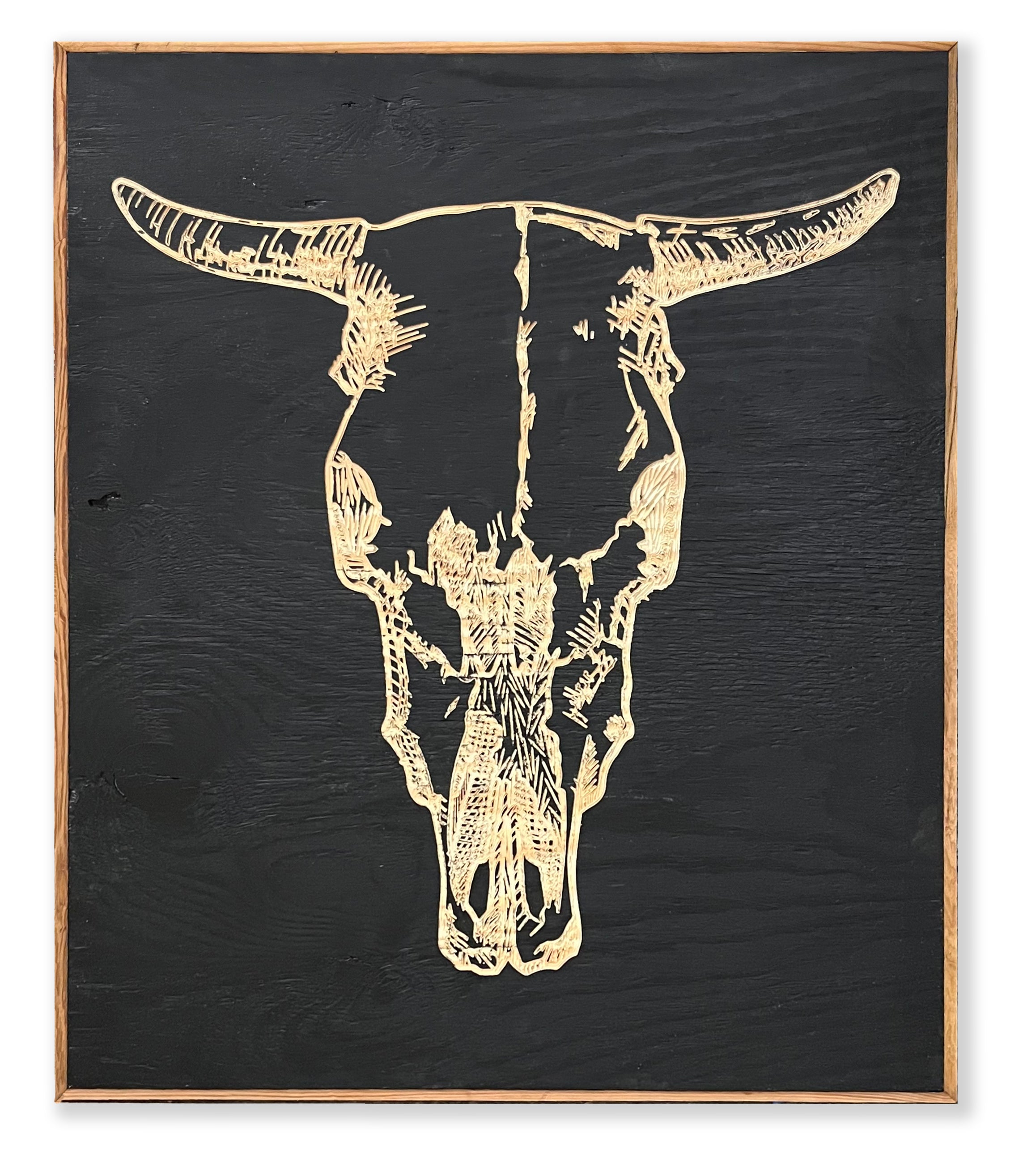 Carved Cow Skull Framed Wall Art