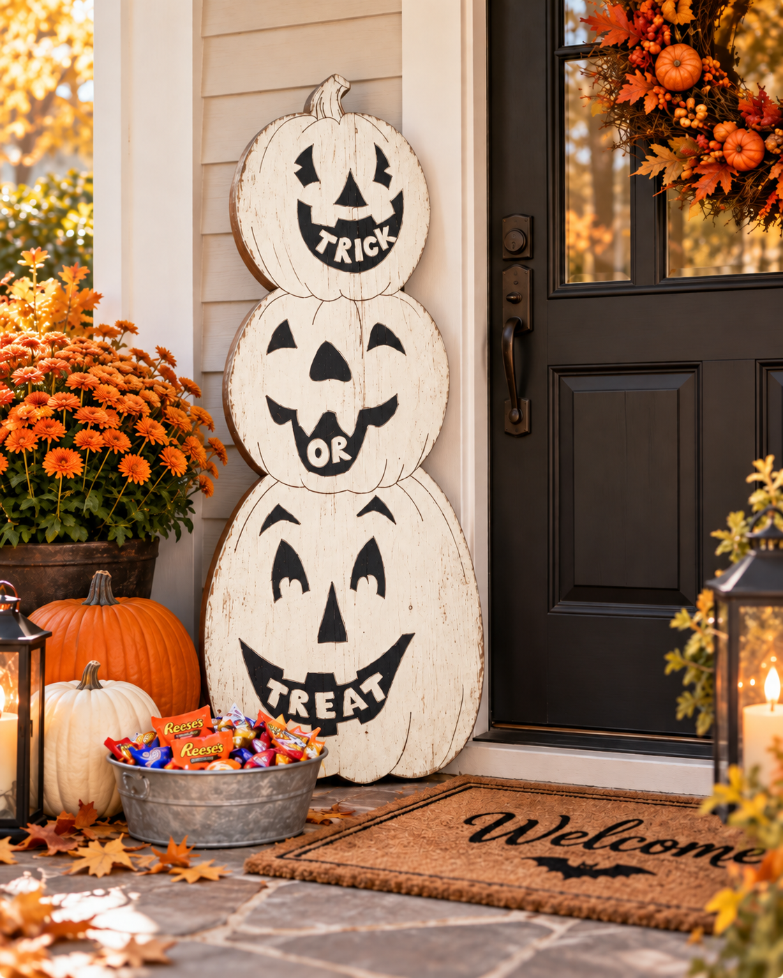 Trick or Treat Pumpkin Stack Wall Decor