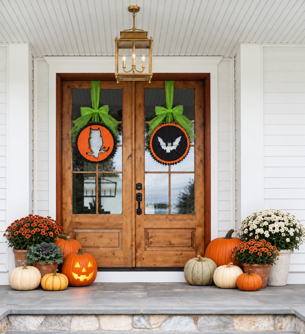 Halloween Silhouettes Decor Witch Owl Bat