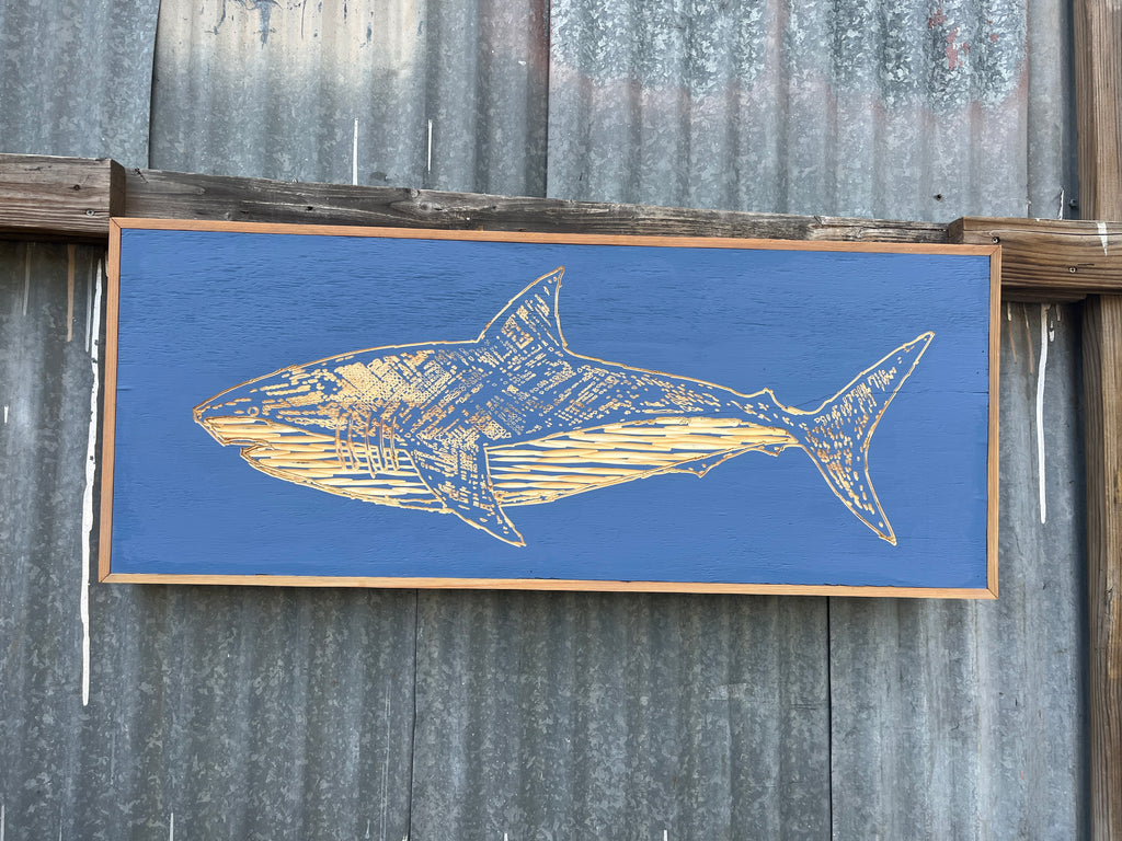 Carved Great White Shark Wall Art Framed