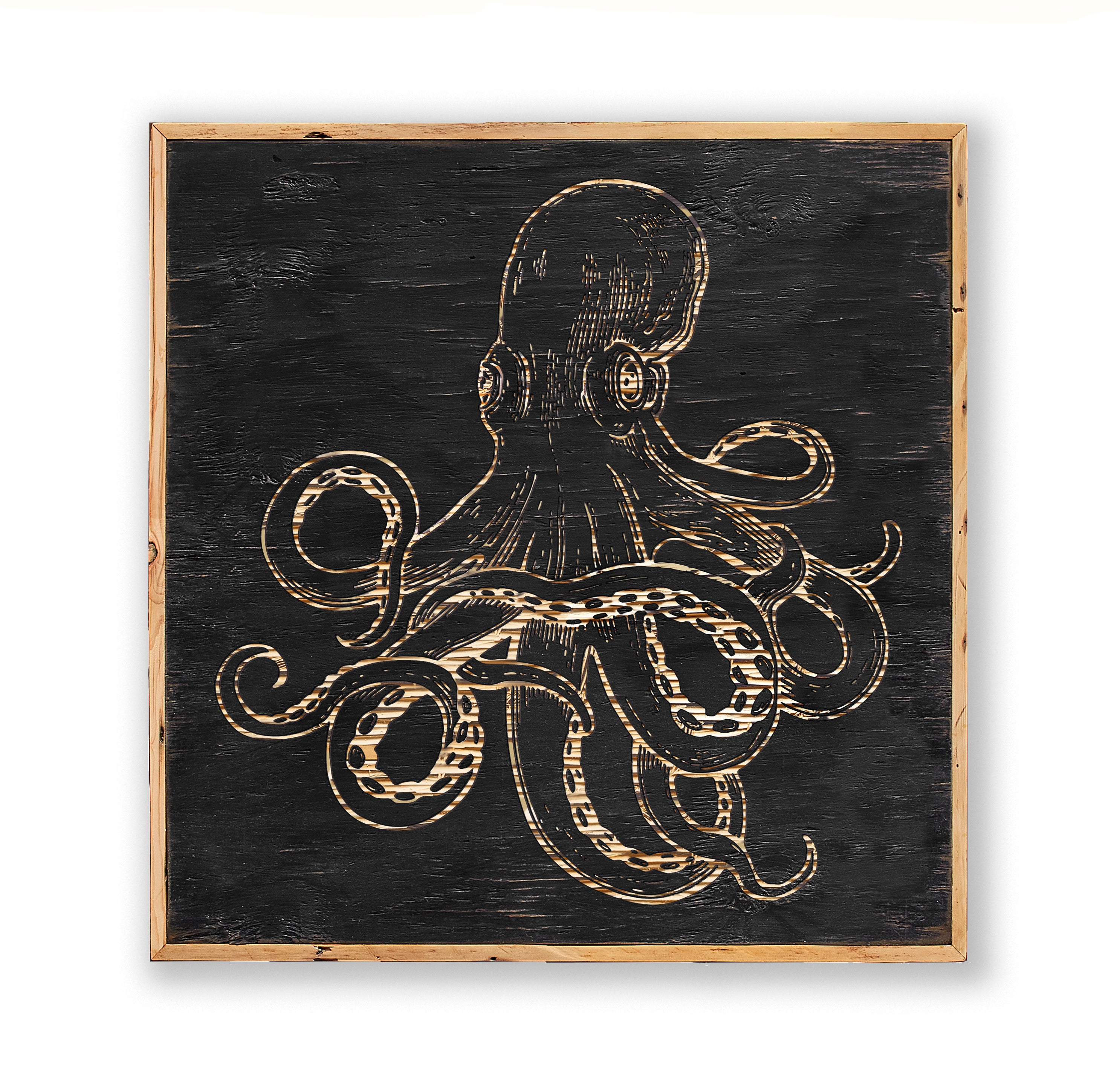 Carved Wooden Octopus Framed Wall Art - Haven America