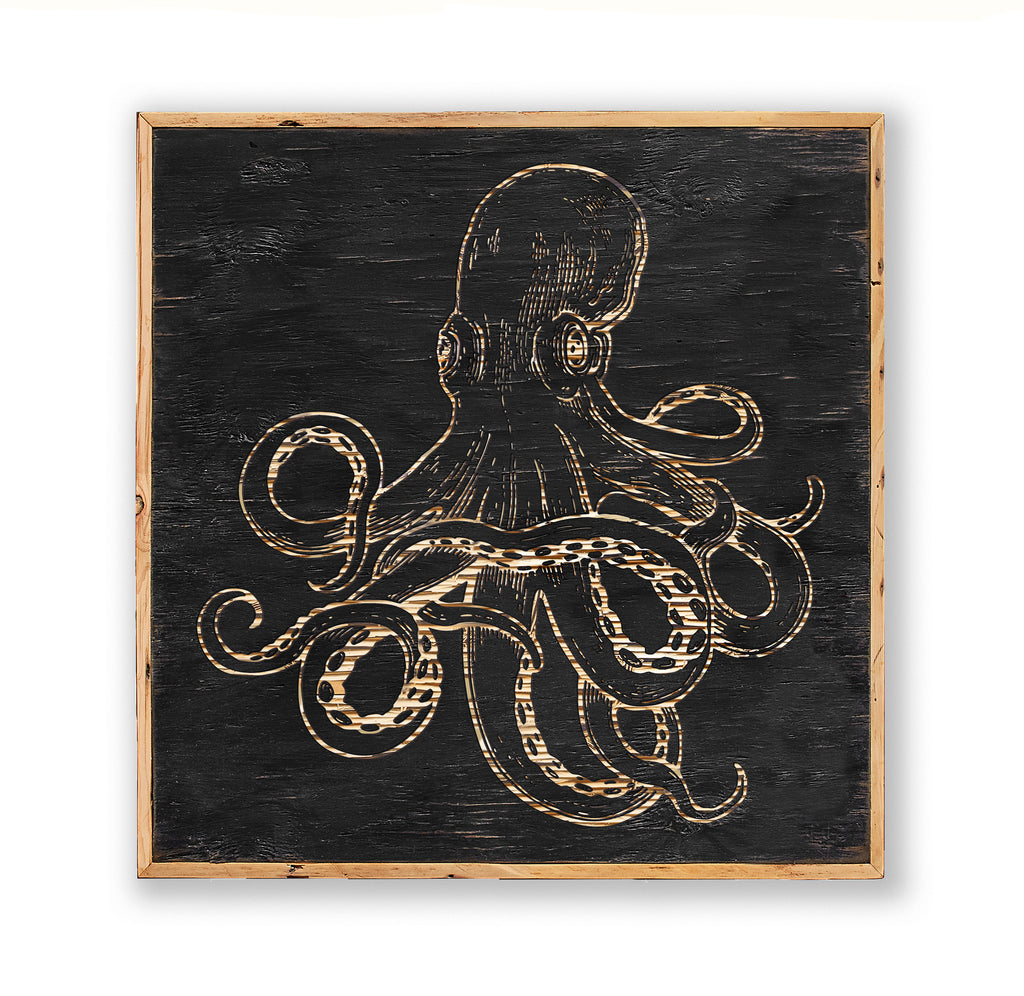 Carved Octopus Framed Wall Art