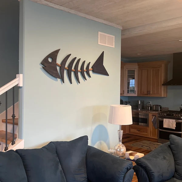 Clients Living room with our Rope fish wall art piece