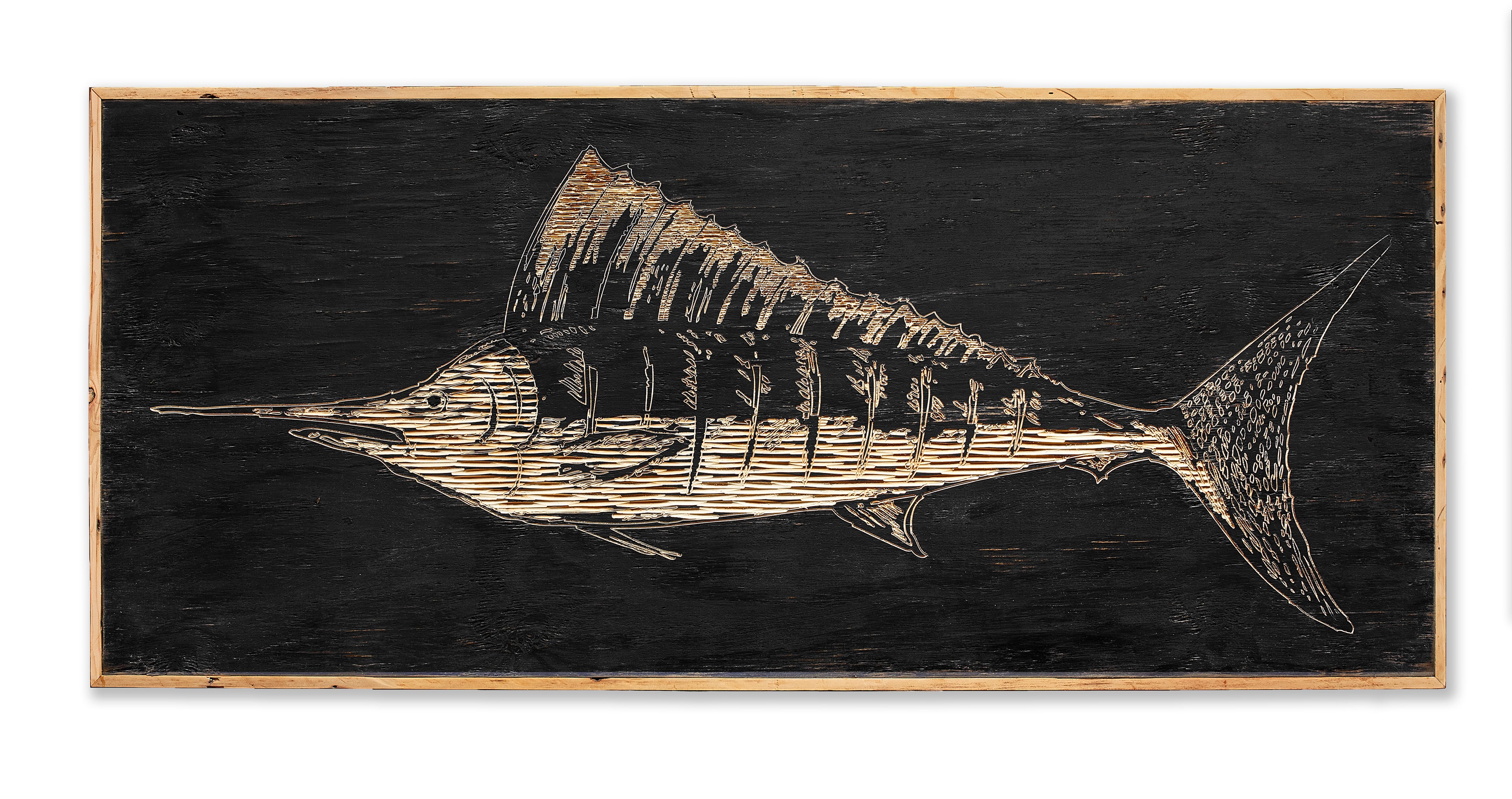 Carved Wooden Swordfish Framed Wall Art
