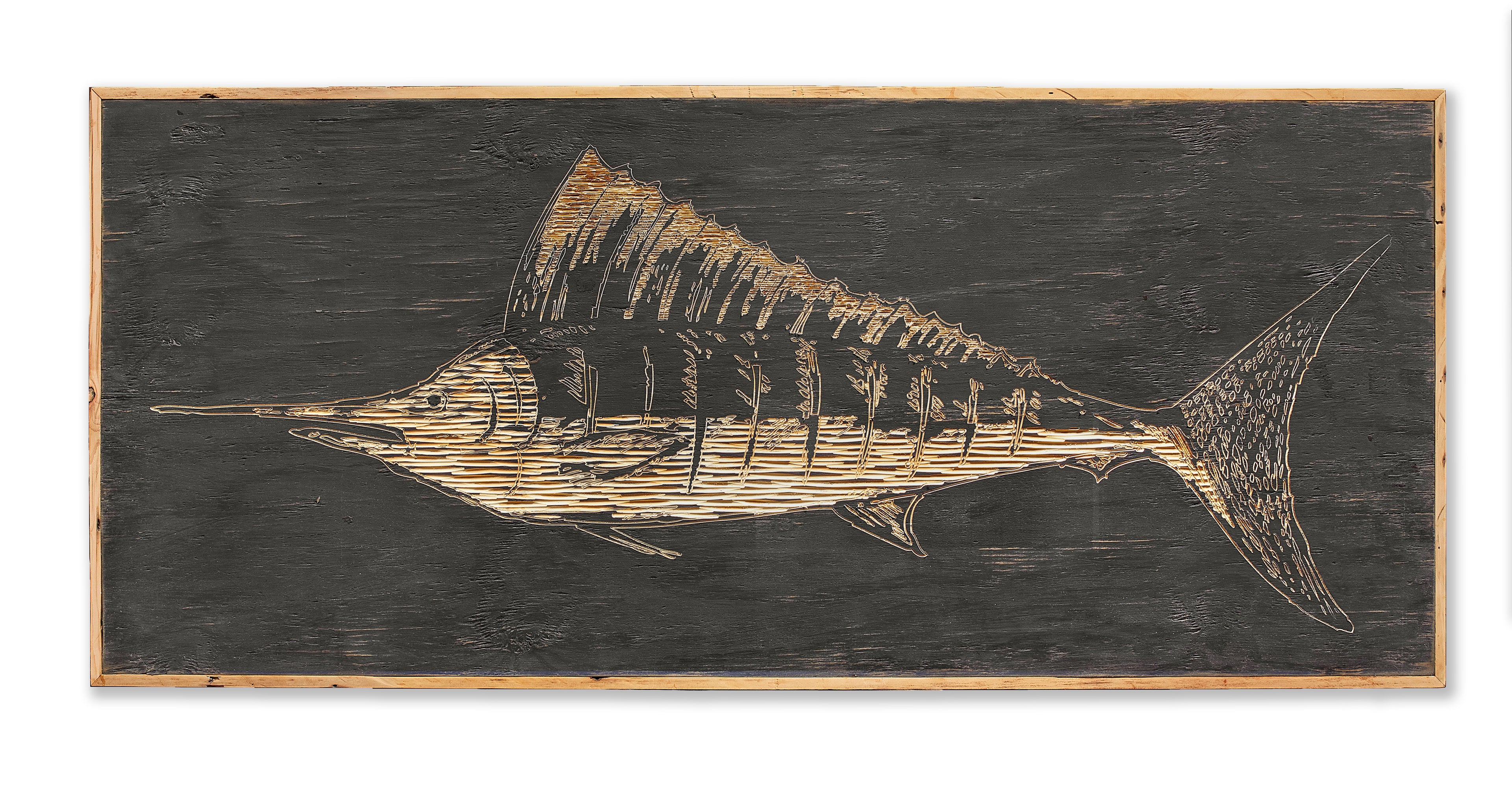 Carved Wooden Swordfish Framed Wall Art