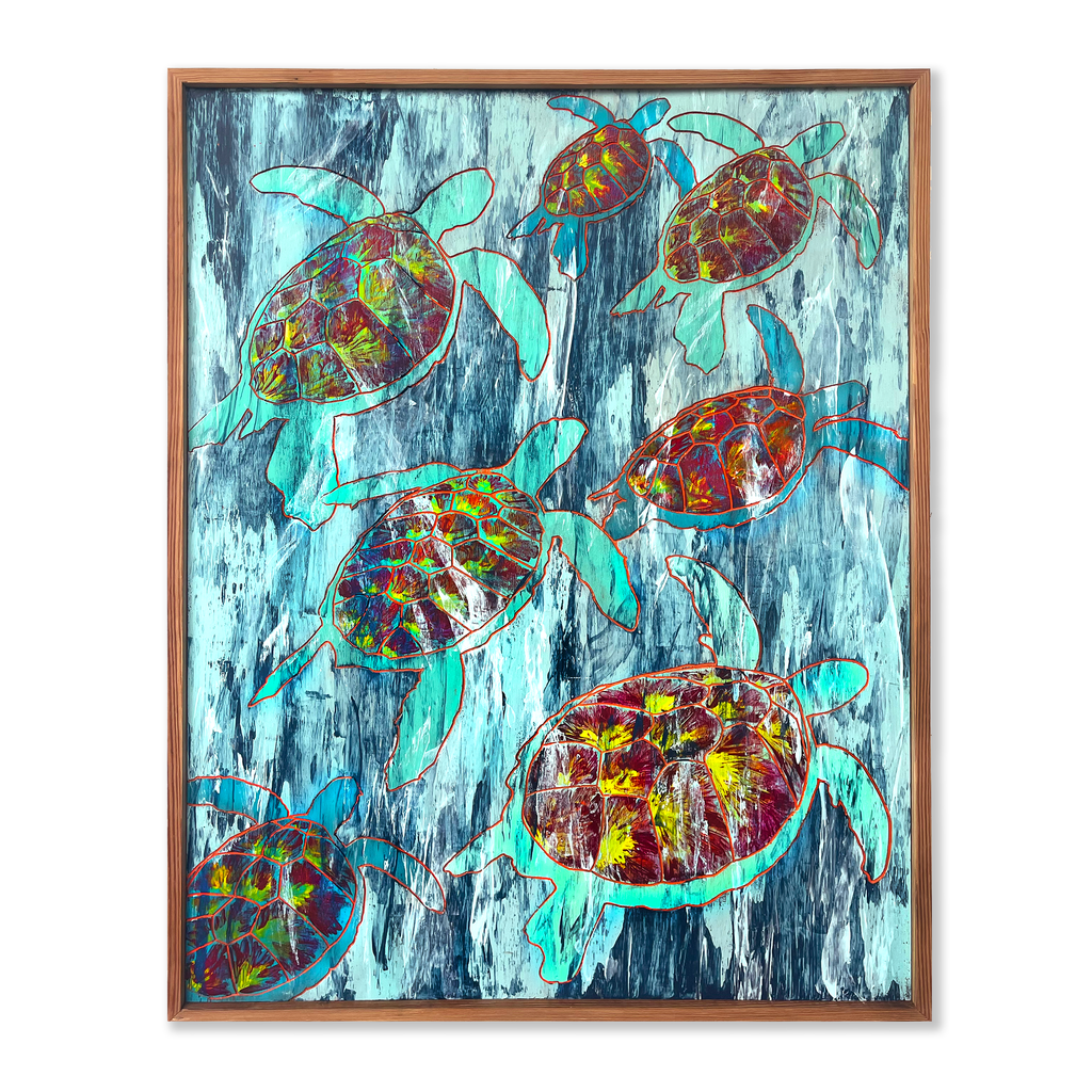 Turtles In The Wild Painting Framed