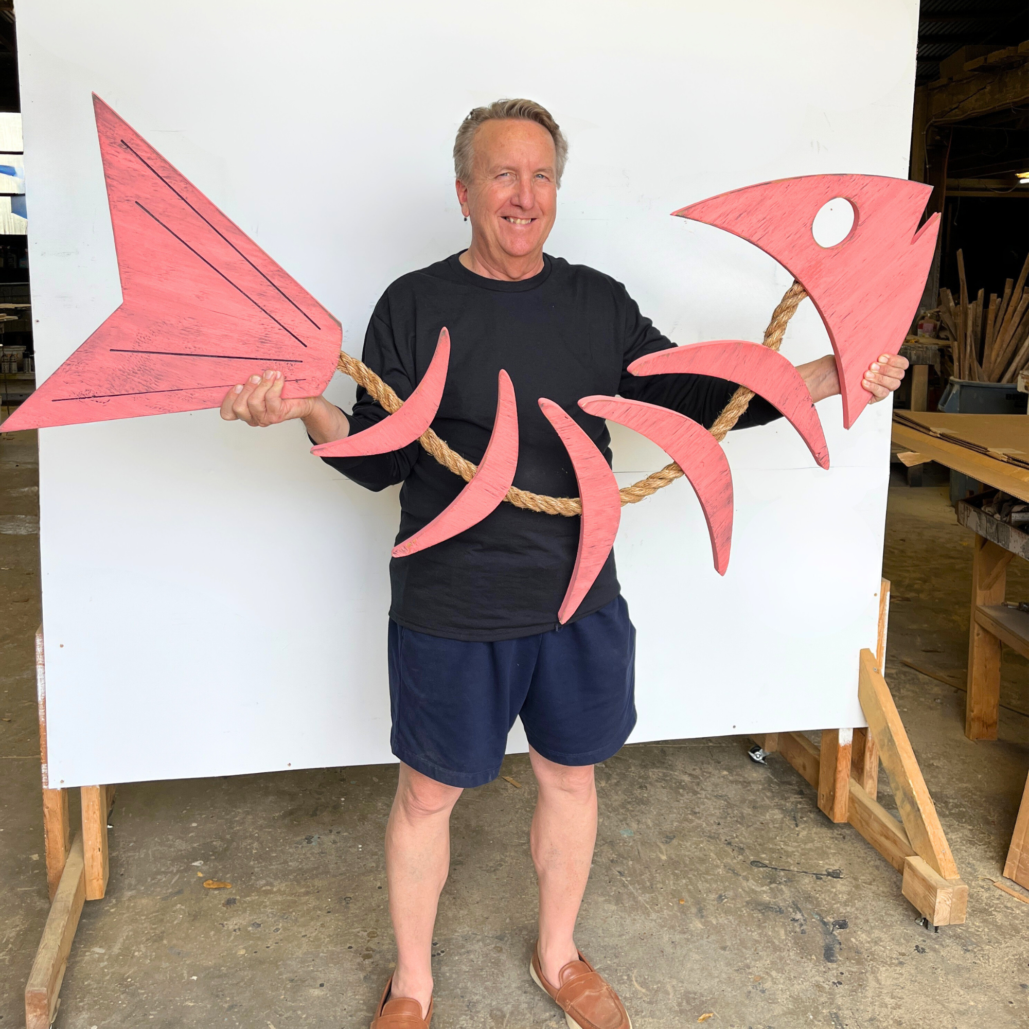 Rope Fish Art with owner Gregory Morris Paint is Flamingo Coral Color