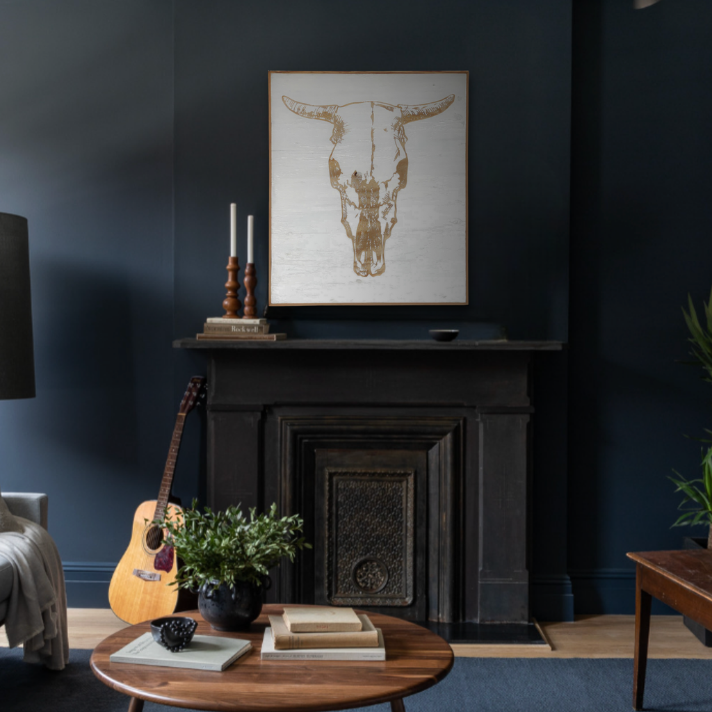 Carved Cow Skull Framed Wall Art