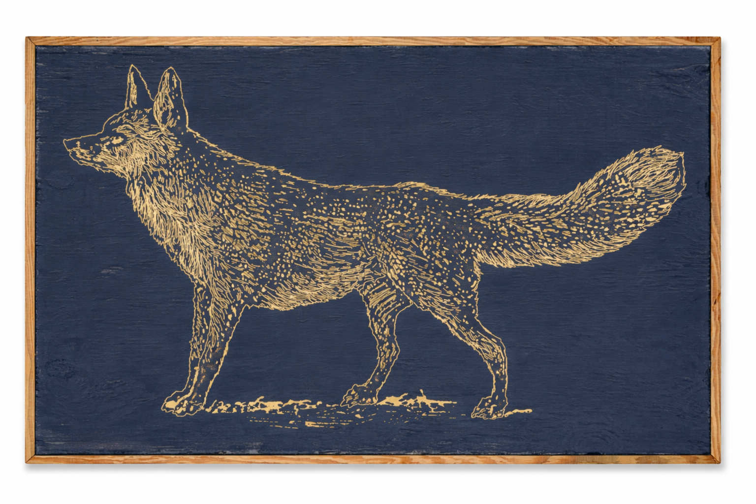 carved fox artwork in atlantic navy