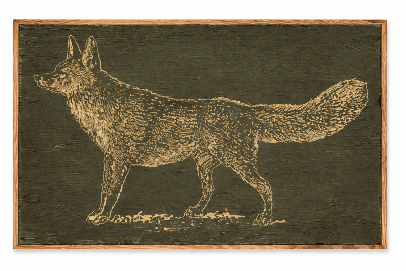 carved fox artwork in coach house green