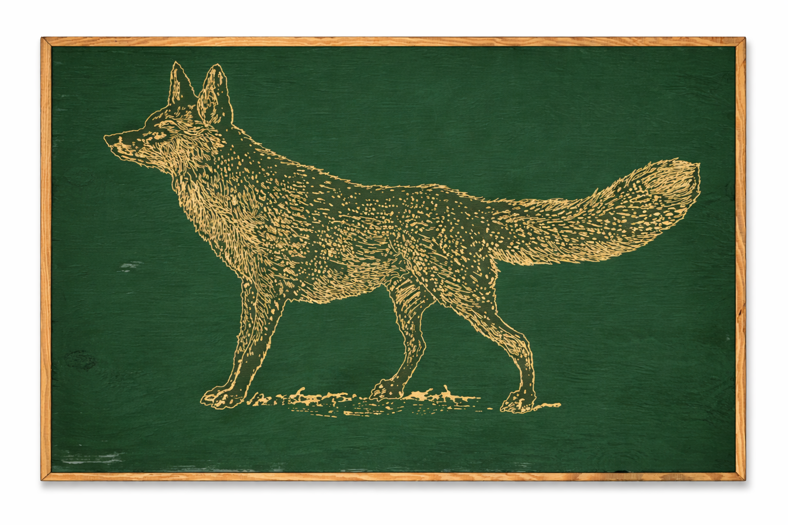 carved fox artwork in forest green