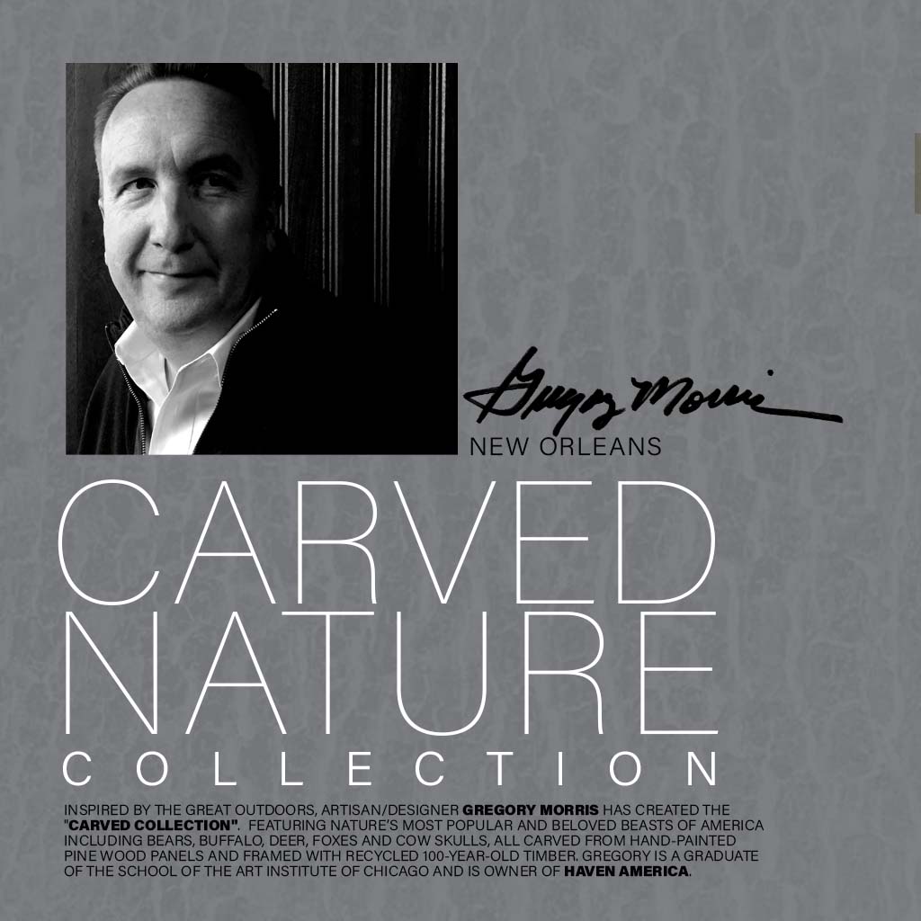 Portrait of artist and U.S. veteran Gregory Morris, creator of the Carved Nature Collection at Haven America in New Orleans