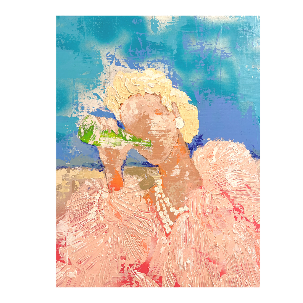 close up of island gal face drinking a bottled soda