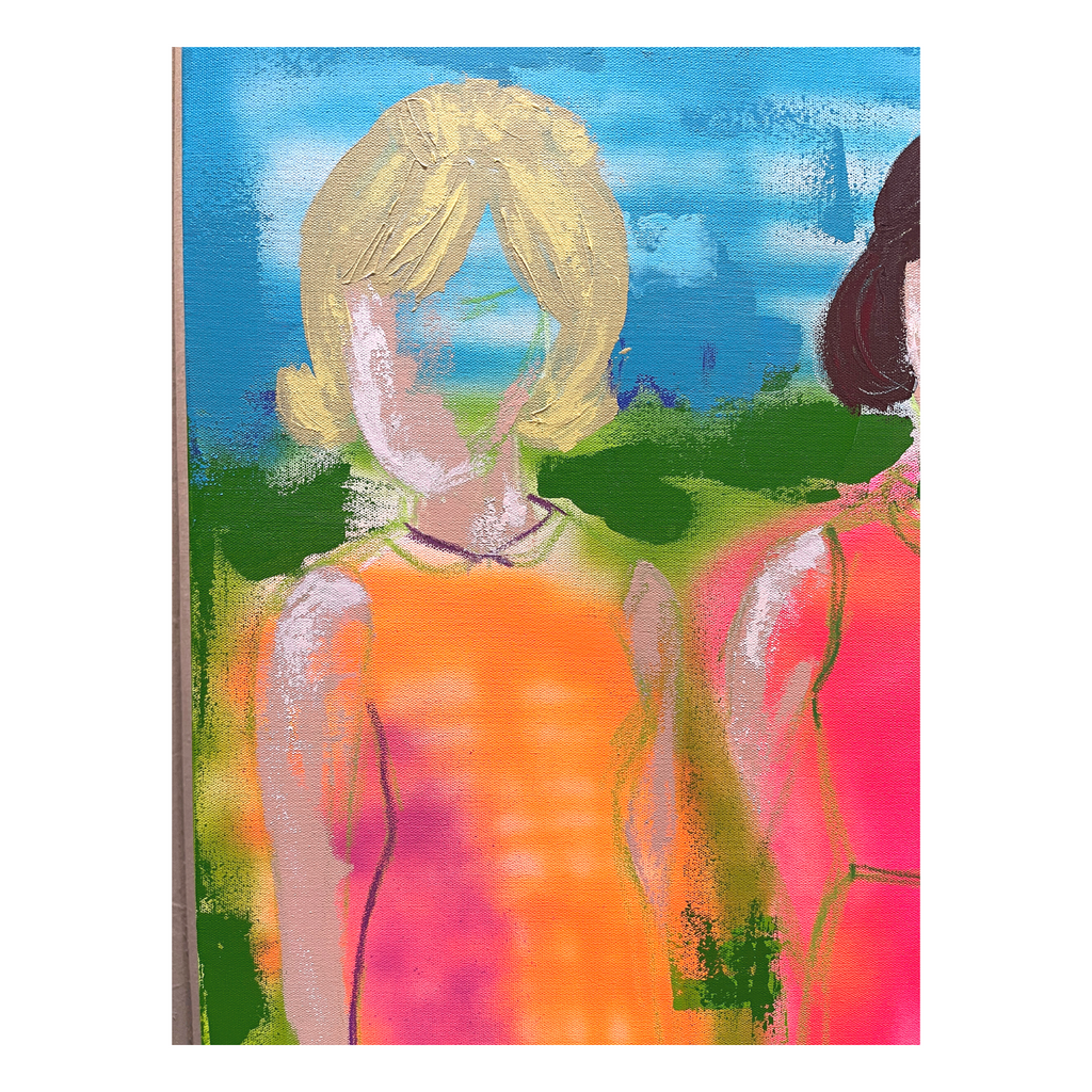 A Close up of one of the ladies in an orange dress