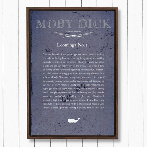 Blue Background and Walnut Frame on Paneling Wall