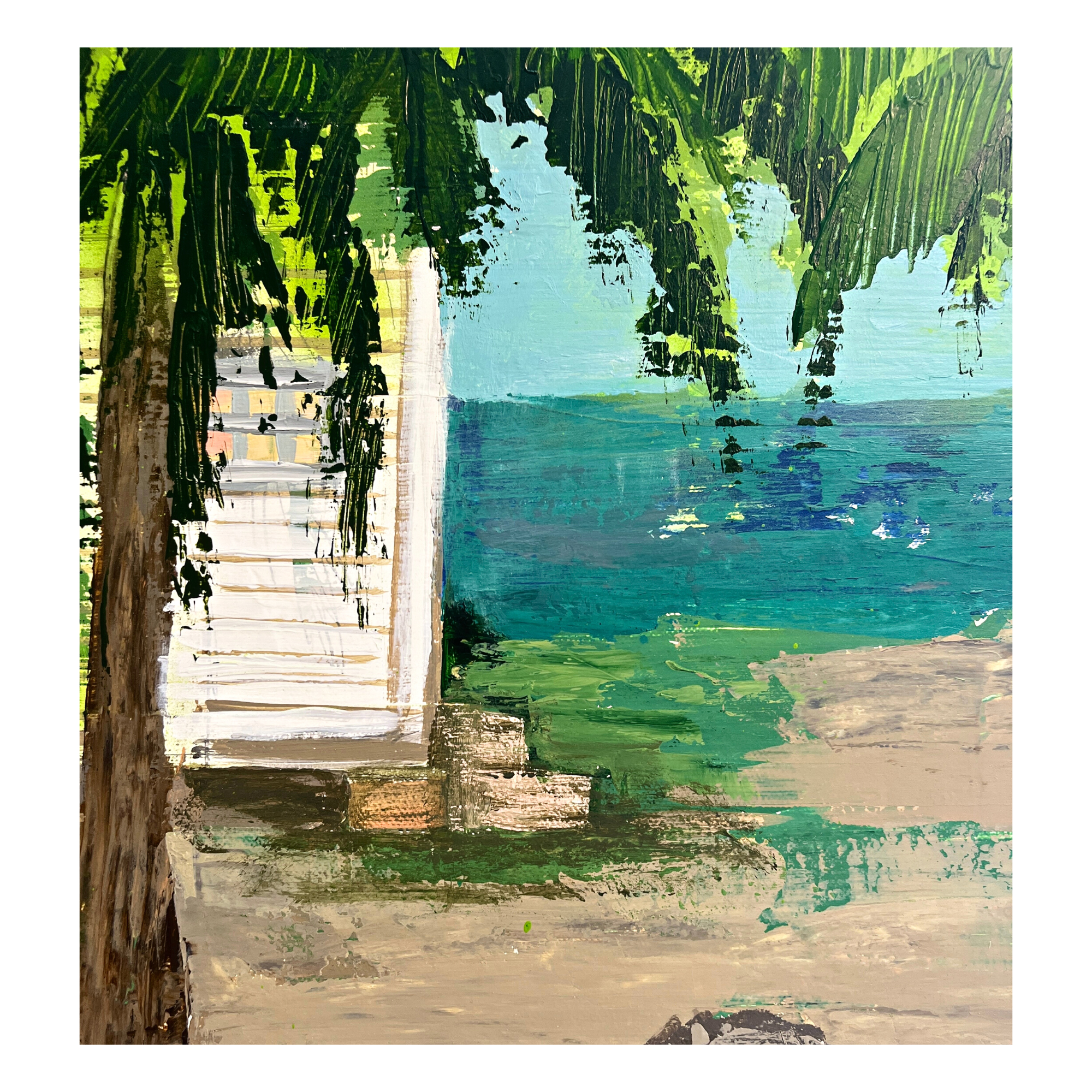 close up of ocean and house in the background