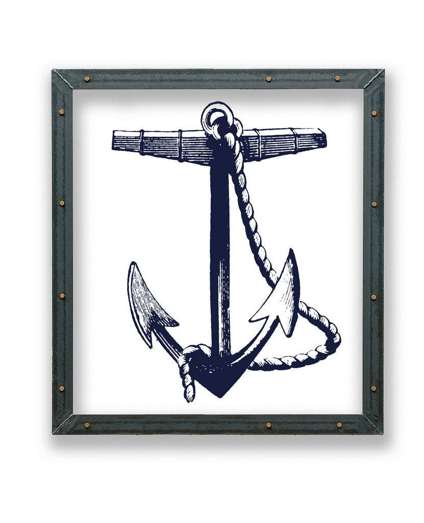 Anchor with Rope Print in Metal Frame