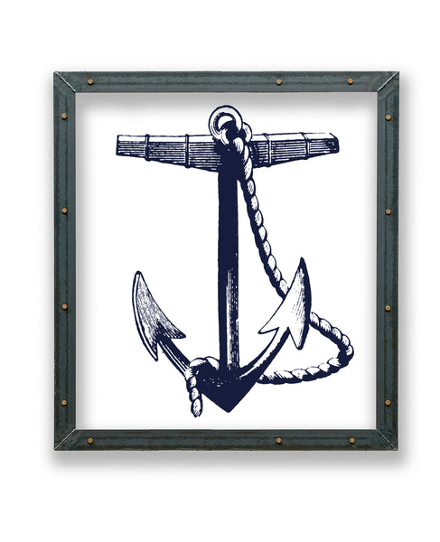 Anchor with Rope Print in Metal Frame