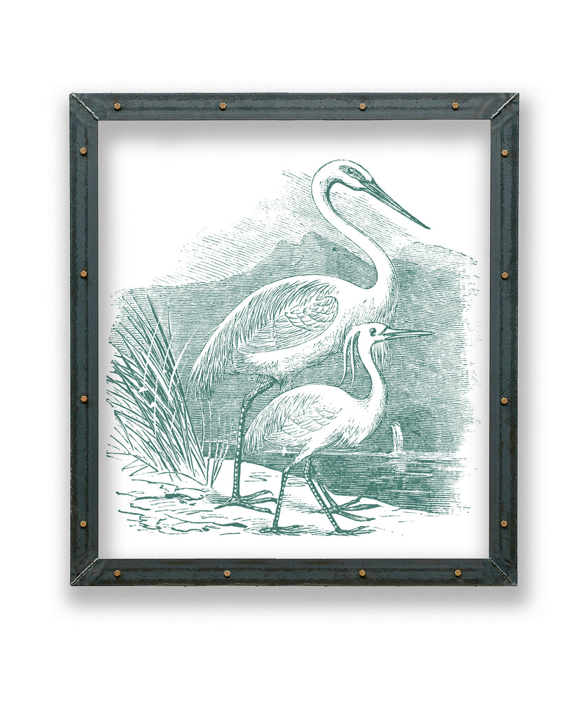 Egret Pair Water Birds with Metal Frame - Haven America