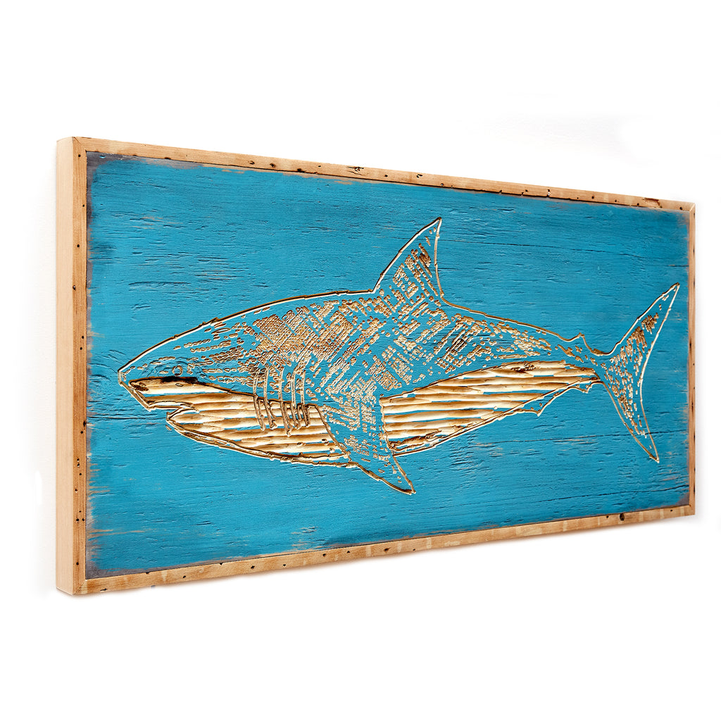 Carved Great White Shark Framed Wall Art - Haven America