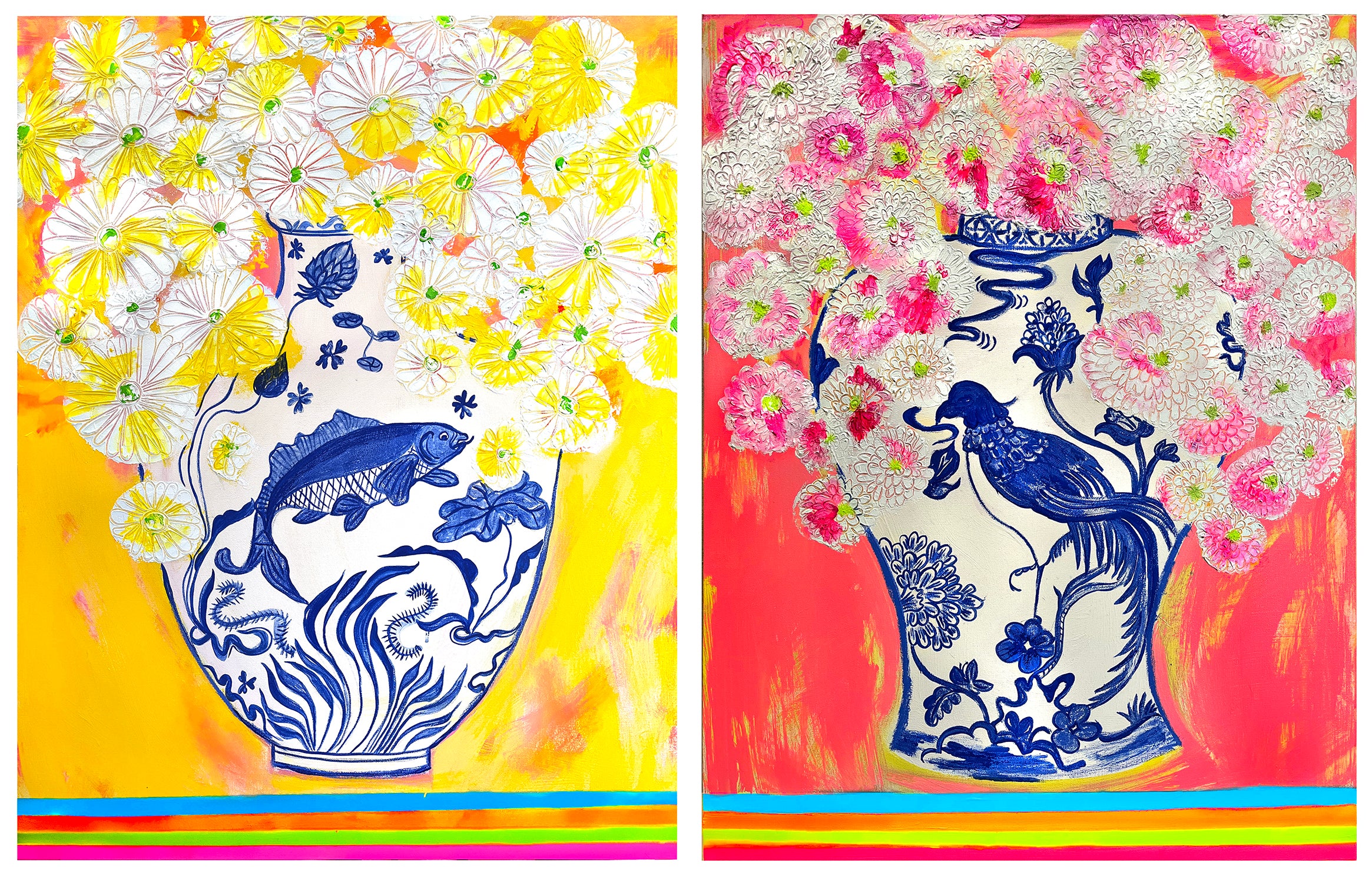 Chinoiserie Yellow and Pink Pair | Life Series