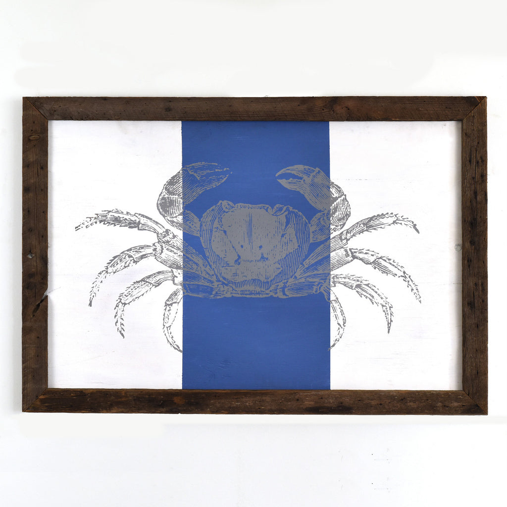 Crab on Stripe Rustic Framed Wall Art - Haven America