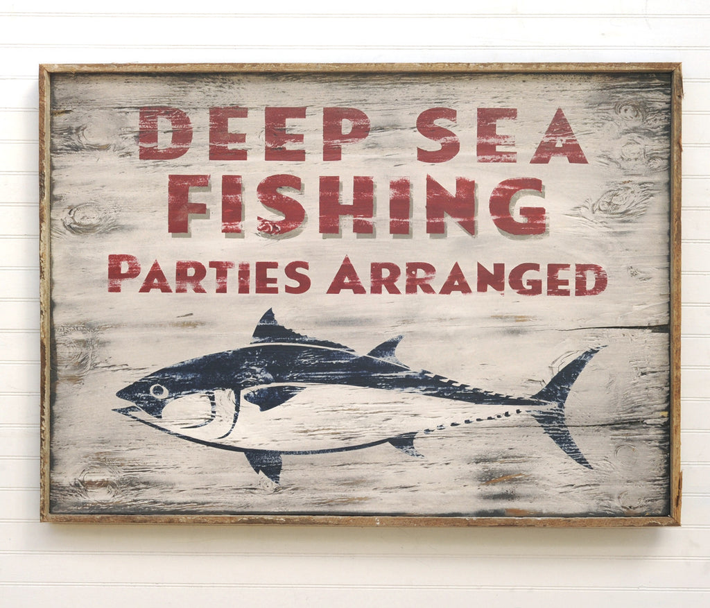 Deep Sea Fishing Parties Sign  Coastal Wall Decor - Haven America