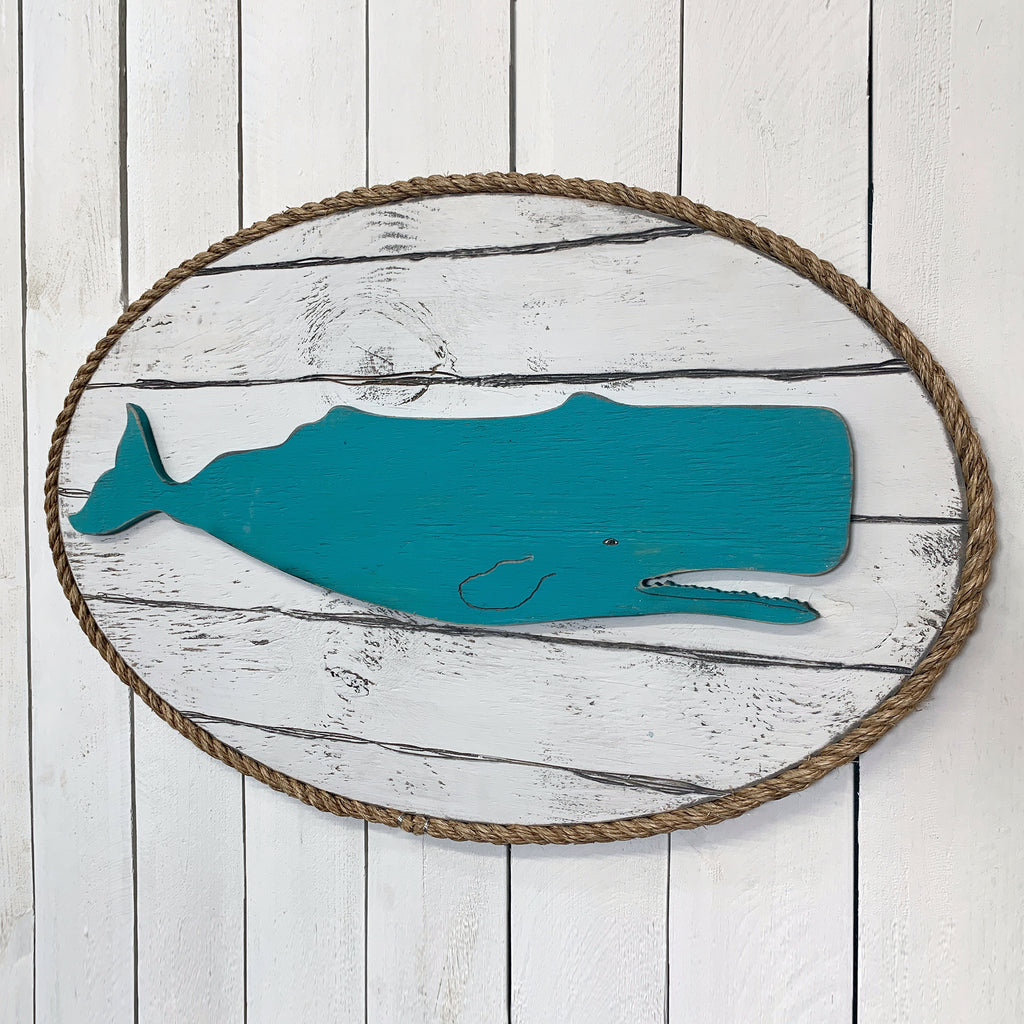 Dockside Whale Wood and Rope Plaque - Haven America
