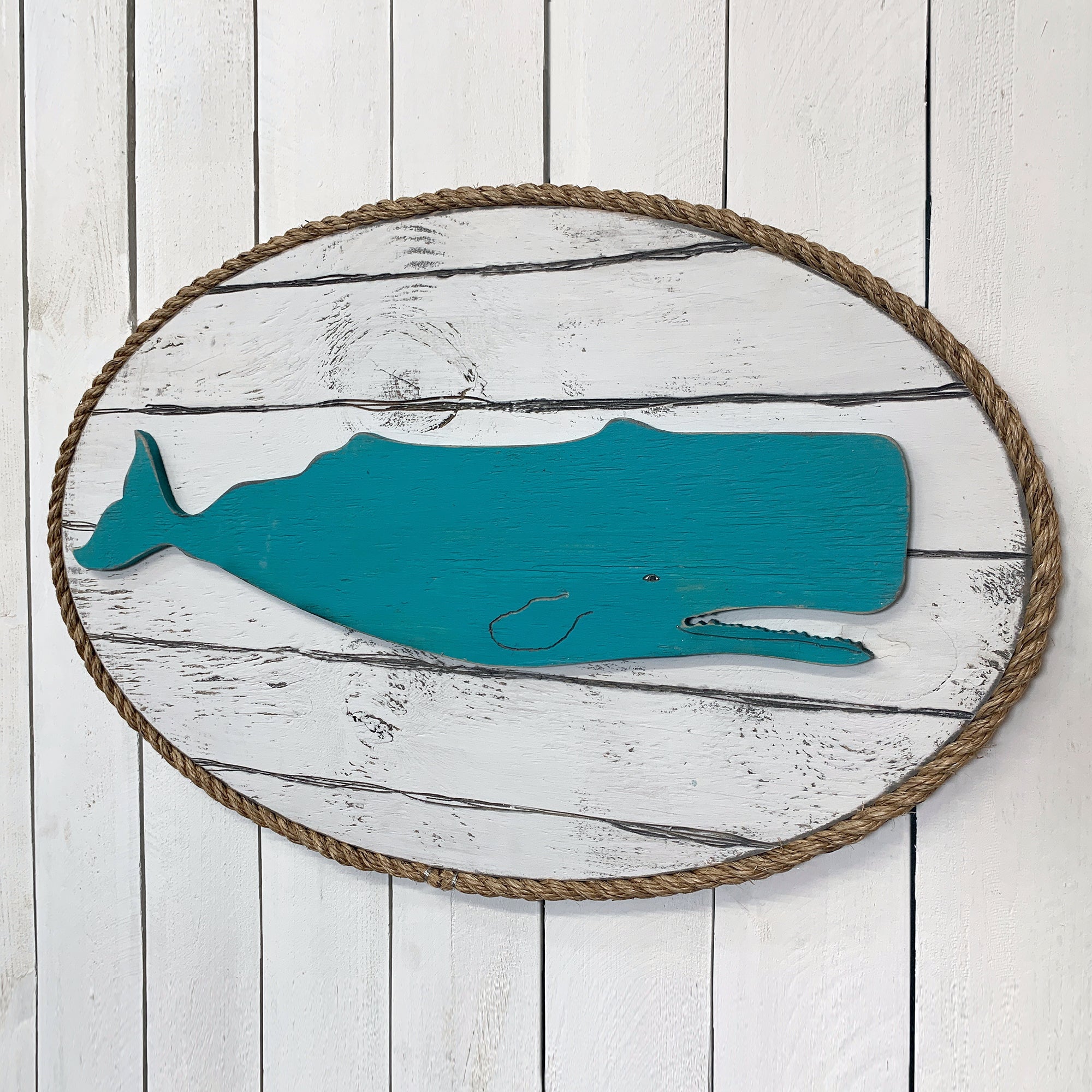 Dockside Whale Wood and Rope Plaque - Haven America