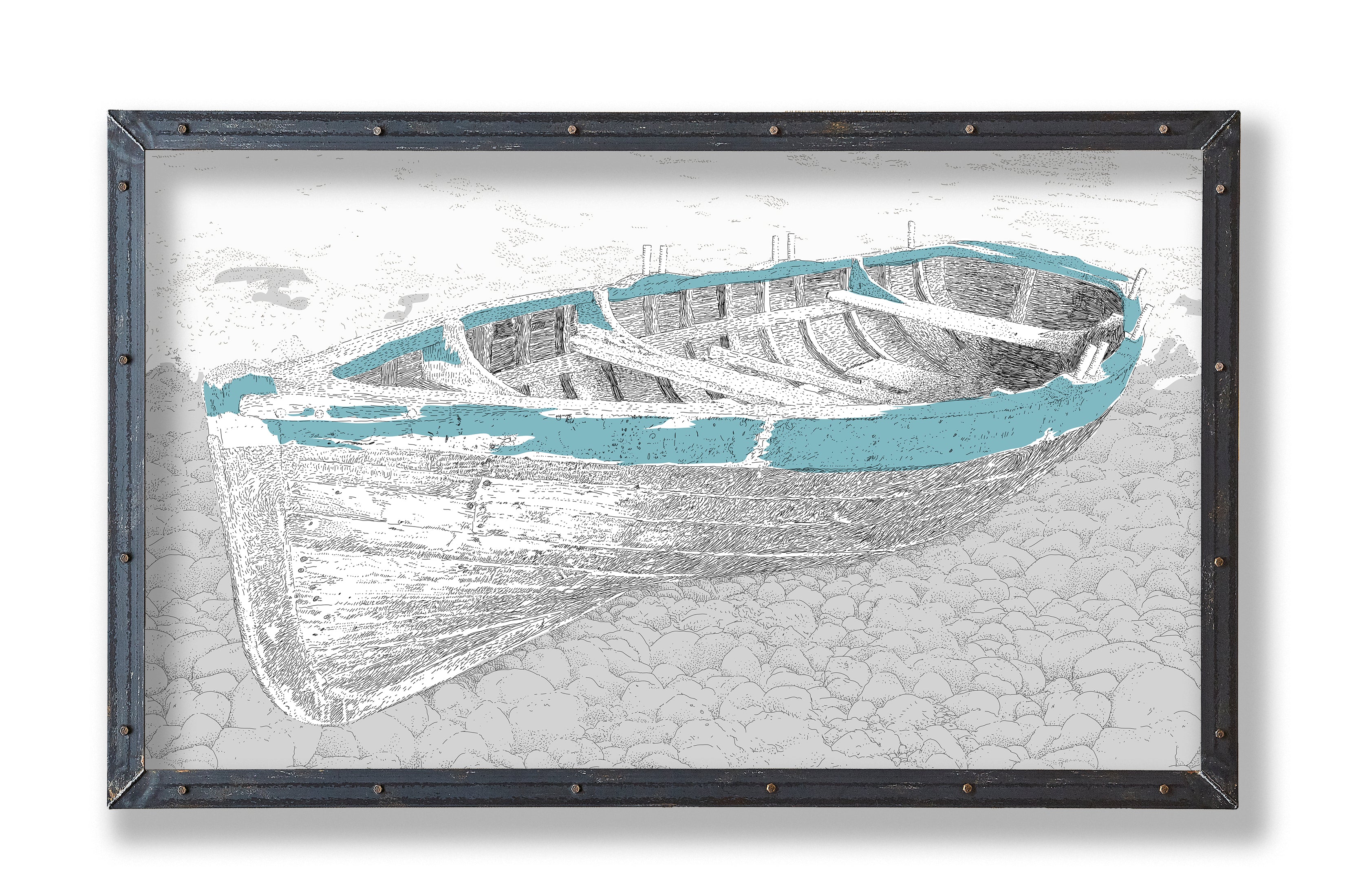Beached Rowboat Print with Metal Frame