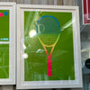 Tennis Racket Colorful on Green background framed in white