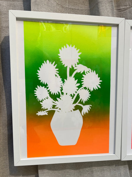 Sunflower Vase Print using yellow, green, and orange