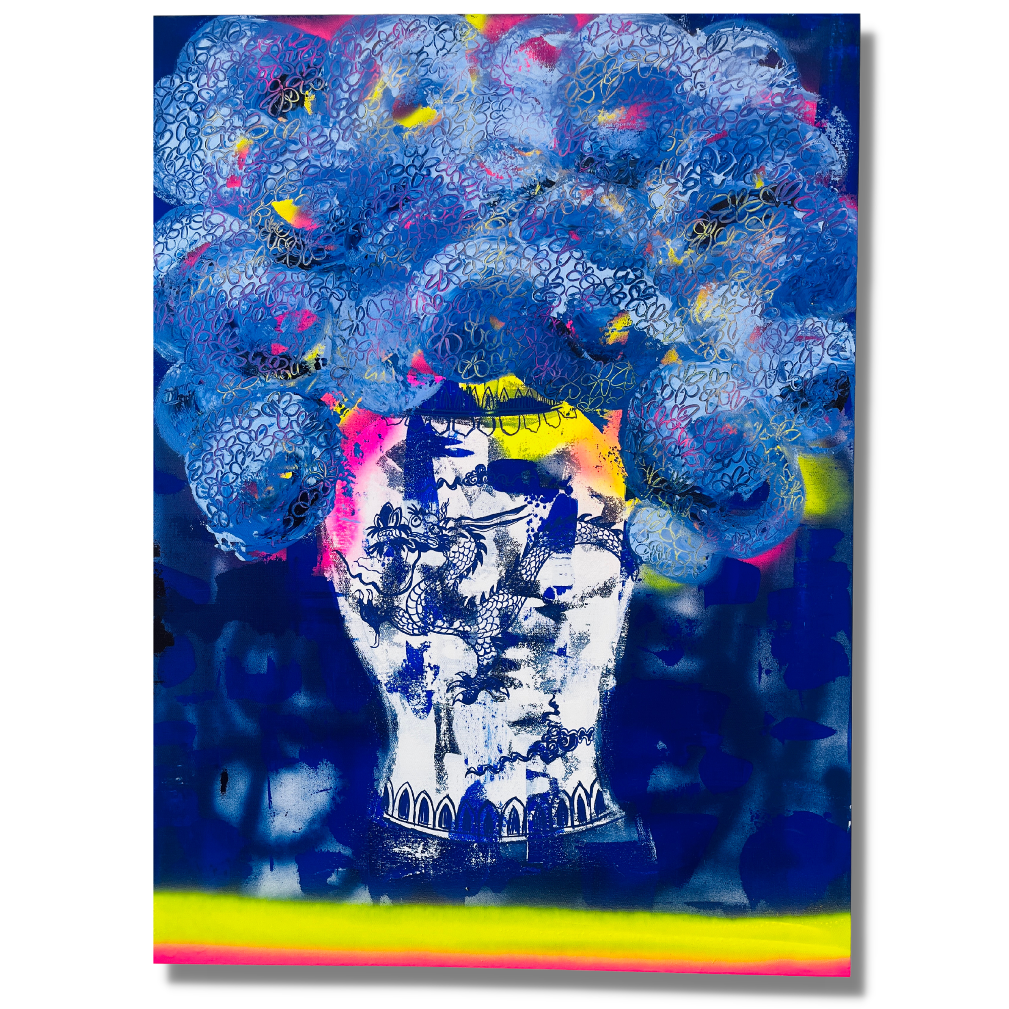 ming dragon vase with hydrangas painting