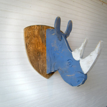 Wooden Rhinoceros Trophy Head - Haven America