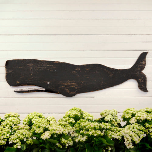 folk whale wooden wall art nautical decor for coastal home